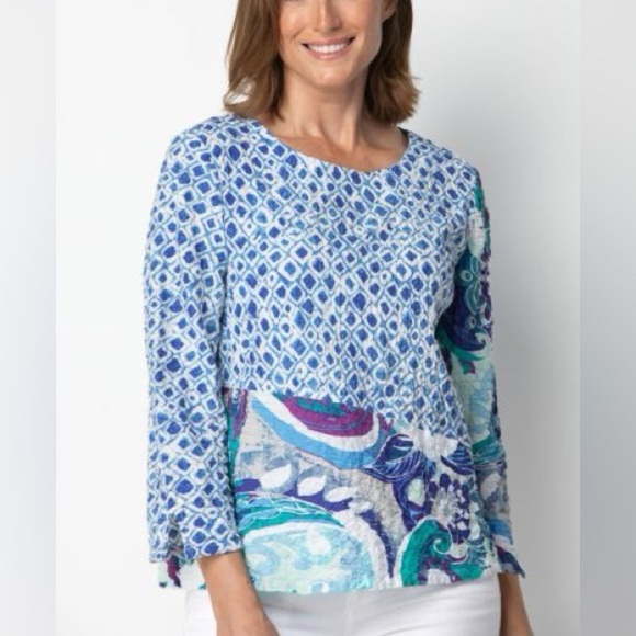 Habitat Tops - Habitat Clothes To Live in Blue Mix Print Lagenlook Boho Top Sz S